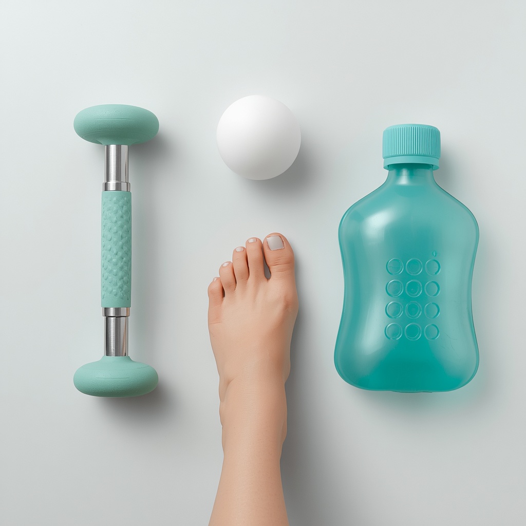 rolo de massagem, bola e garrafa gelada para fascite plantar — como usar
