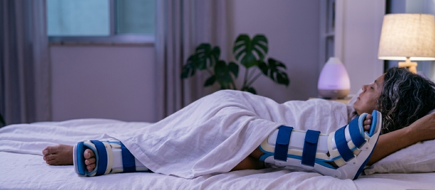 pé com tala noturna durante o sono — tala noturna para fascite plantar