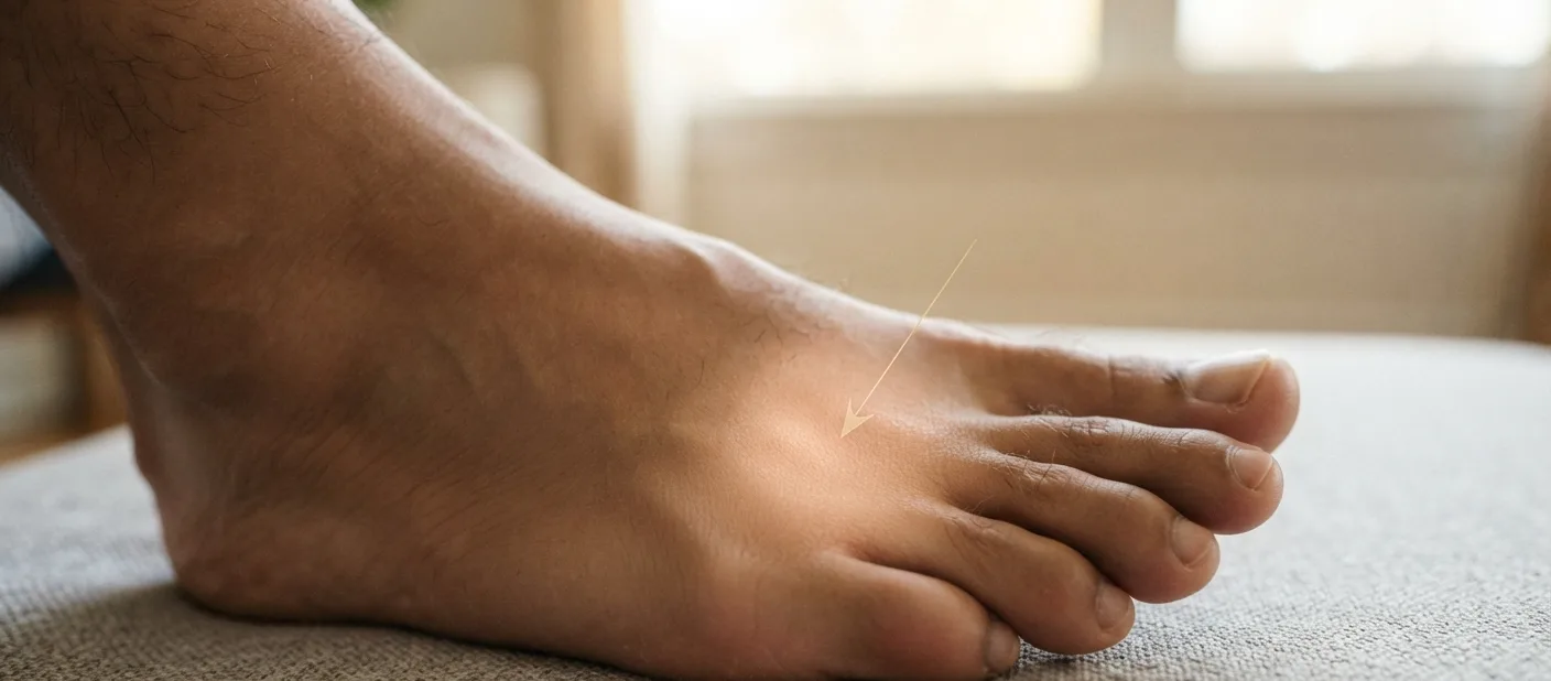 close-up do pe descalco com foco na regiao entre os dedos — fascite plantar ou neuroma de morton