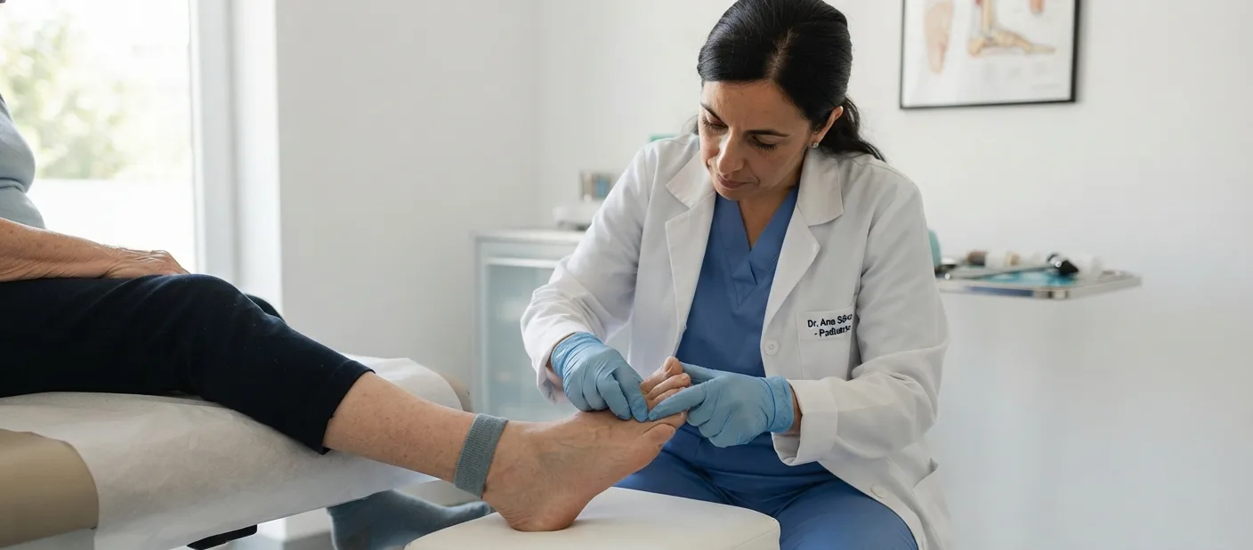 profissional de saude examinando o antepe do paciente — fascite plantar ou neuroma de morton